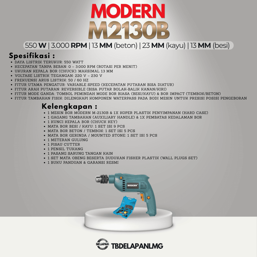 Mesin Bor Beton MODERN M2130B Set Aksesoris Impact Drill 13MM