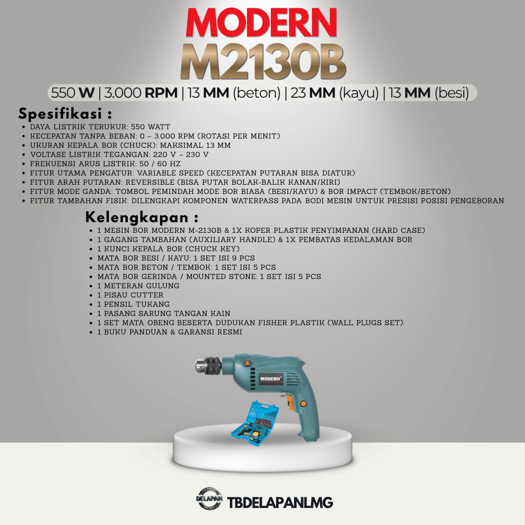 Mesin Bor Beton MODERN M2130B Set Aksesoris Impact Drill 13MM